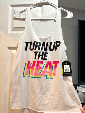 Zumba Fitness White Racerback Tank with Neon 'HEAT' Graphic